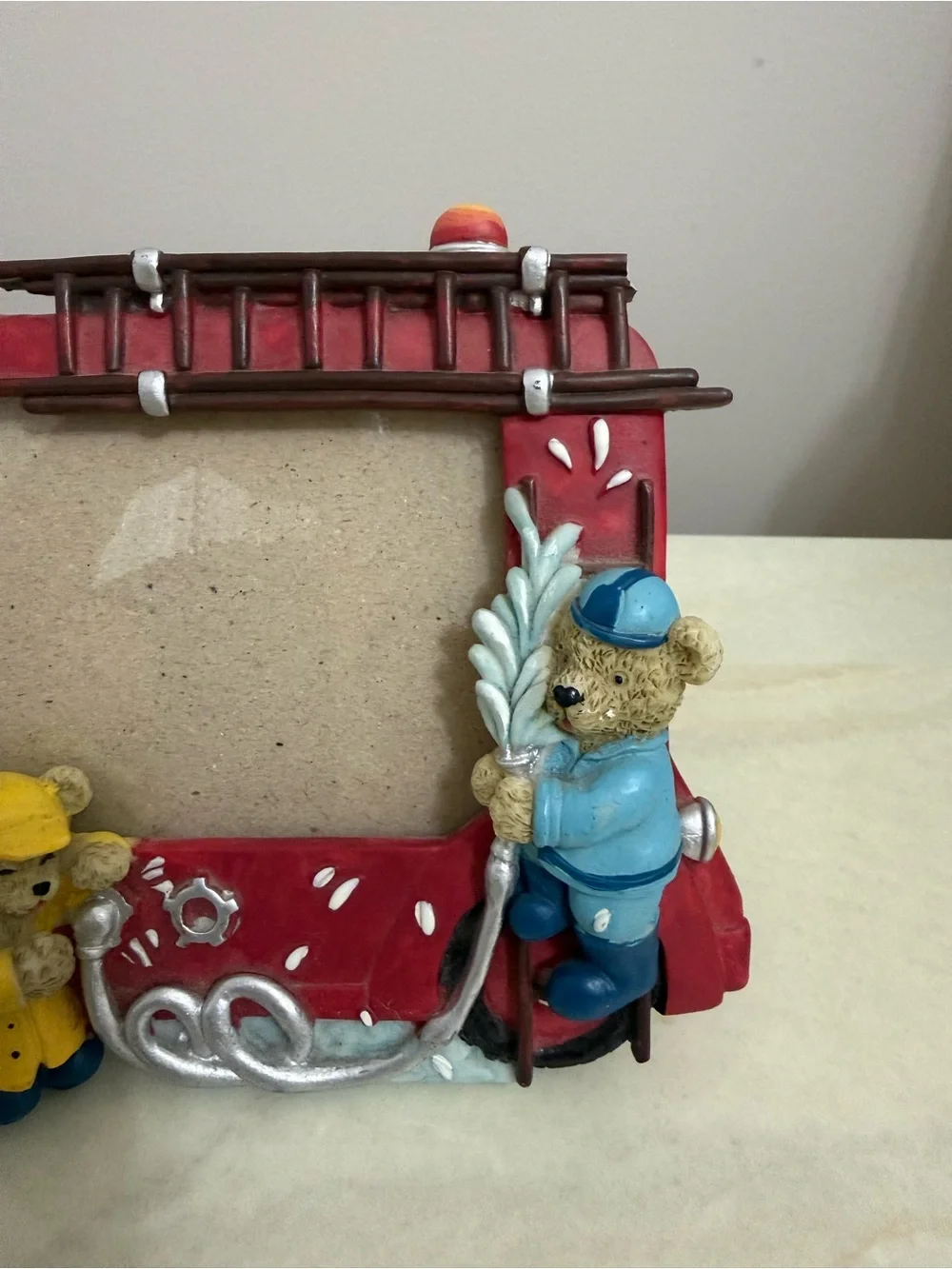 Beautiful Kids Picture Frame Fire Engine with 2 bears holds 4.5” x 3” picture